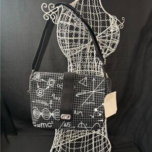 Black and White Geometric Shoulder Bag, Mini Satchel Crossbody Math Print